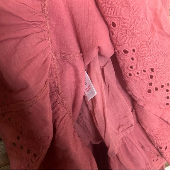House of Harlow 1960 Dress Sz L Coral Mauve Salmon Eyelet Embroidered Boho Mini - Picture 9 of 10